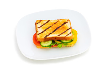 Toasted bread with filling isolated on the white