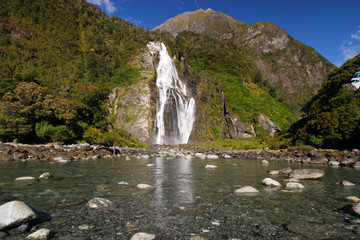 Bowen Waterfall Milford Sound New Zealand