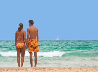 Fototapeta premium loving couple on the beach