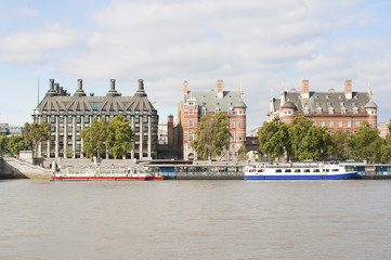 Ancient houses across the river Thames in London