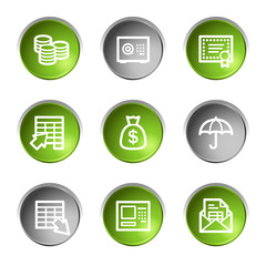 Banking web icons, green and grey circle buttons series