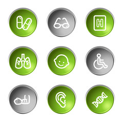 Medicine web icons set 2, green and grey circle buttons series