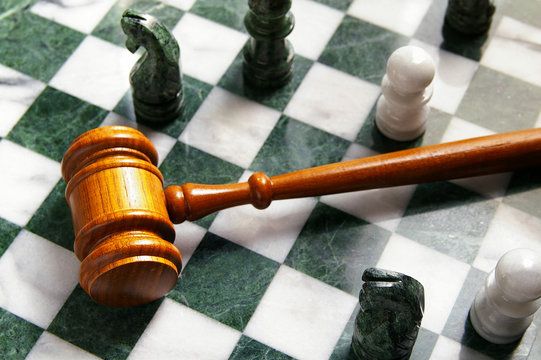 Judges Law Gavel On A Chess Board, From Above