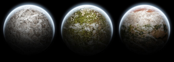 Set of 3 moons and planets © sdecoret