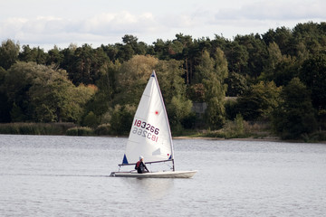 Sailboat on forest lake