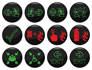 Fire and escape route black icon set individually layered