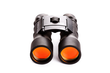 Black binoculars on white background