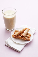 milk shake with wafers and napkin