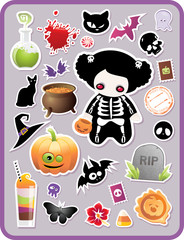 set of childish cartoon Halloween stickers