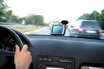 driving car with global positional system on highway