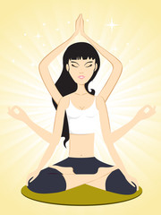 girl doing yoga with abstract yellow background