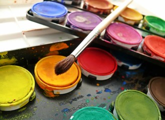 Watercolor paints in box