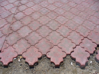 Unfinished red paving stones Ulan Bataar in Mongolia