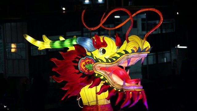 Head of a Traditional Chinese Dragon Lantern Light Display