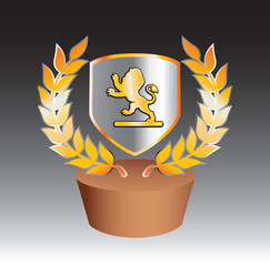 Lion on shield with leaves on patch