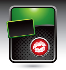 Kissing lips on green stylized advertisement