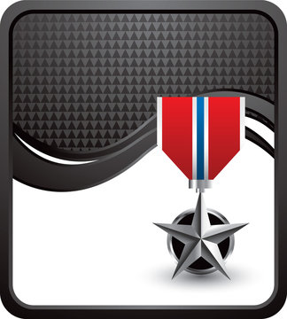 Military medal on black checkered wave background
