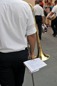 Trombonist of a marching band after the performance