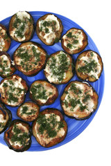 grilled egg plant on blue