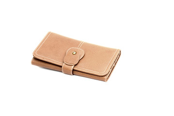 The light brown  purse isolated on the white background