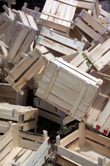 close up shot of several wooden crates