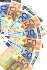 Obraz na płótnie Canvas range of notes, 20 and 50 euro