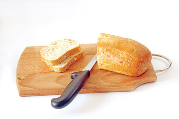 The bread on the kitchen board