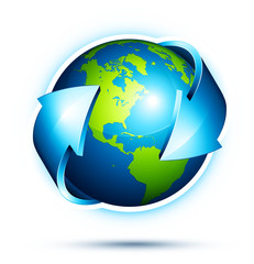 Naklejka premium Earth and blue arrow ( North - USA - and south america view )