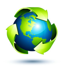 Earth and recycling symbol ( USA and south america view )