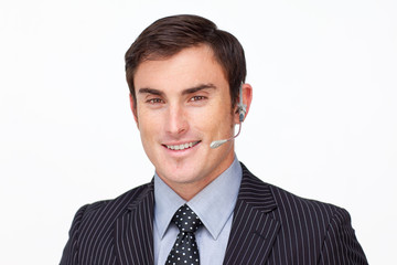 Attractive businessman with a headset on