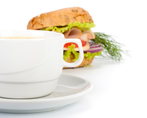 Ham sandwich and cup of coffee