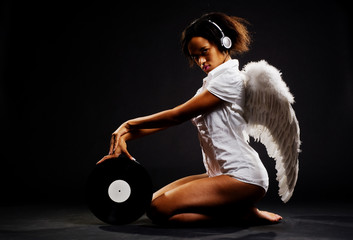 beautiful angel with vinyl