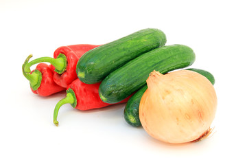 Tasty kitchen. Fresh vegetables isolated on white