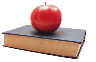 books and red apple