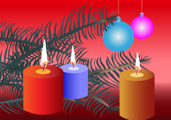 Tannenzweig mit Kerzen,Vector Illustration