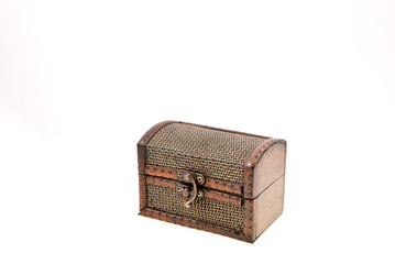closed wooden and metal old brown casket