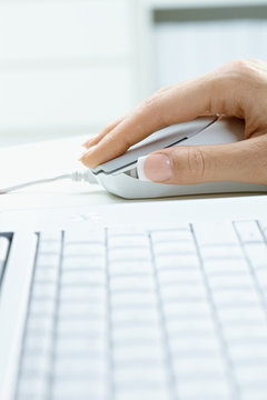 Female hand using computer mouse