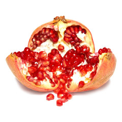 Red pomegranate with grains isolated on white.