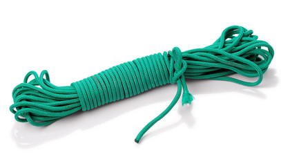 Green nylon rope isolated on white background