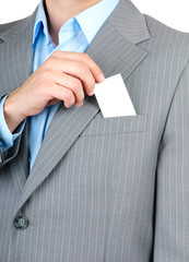 Businessman with a blank business card in his pocket