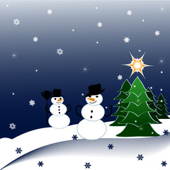 Snowmen on Christmas Background. vector