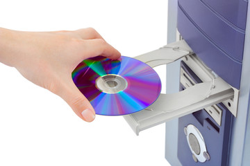 Hand and computer cd-rom