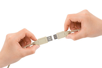 Hands and computer cable