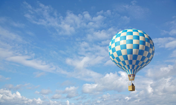 Blue-white checker hot air balloon