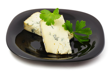 Two pieces of blue cheese
