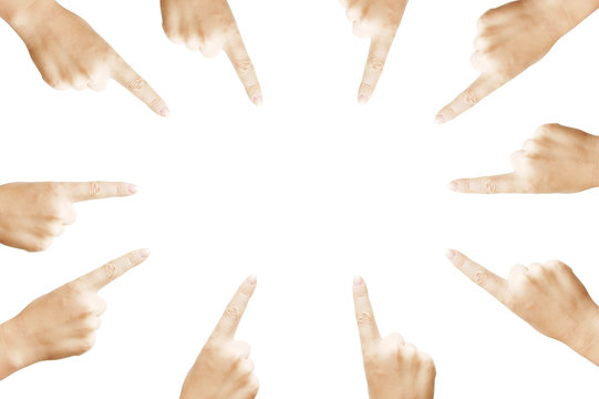 Many hands isolated on a white background