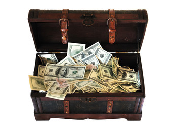 full of money wooden chest