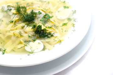 soup with chicken, eggs and pasta