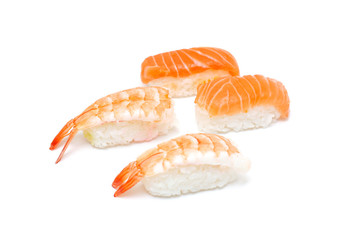 Prawn and salmon nigiri