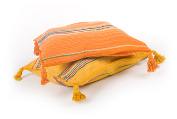 comfy pillows over white background